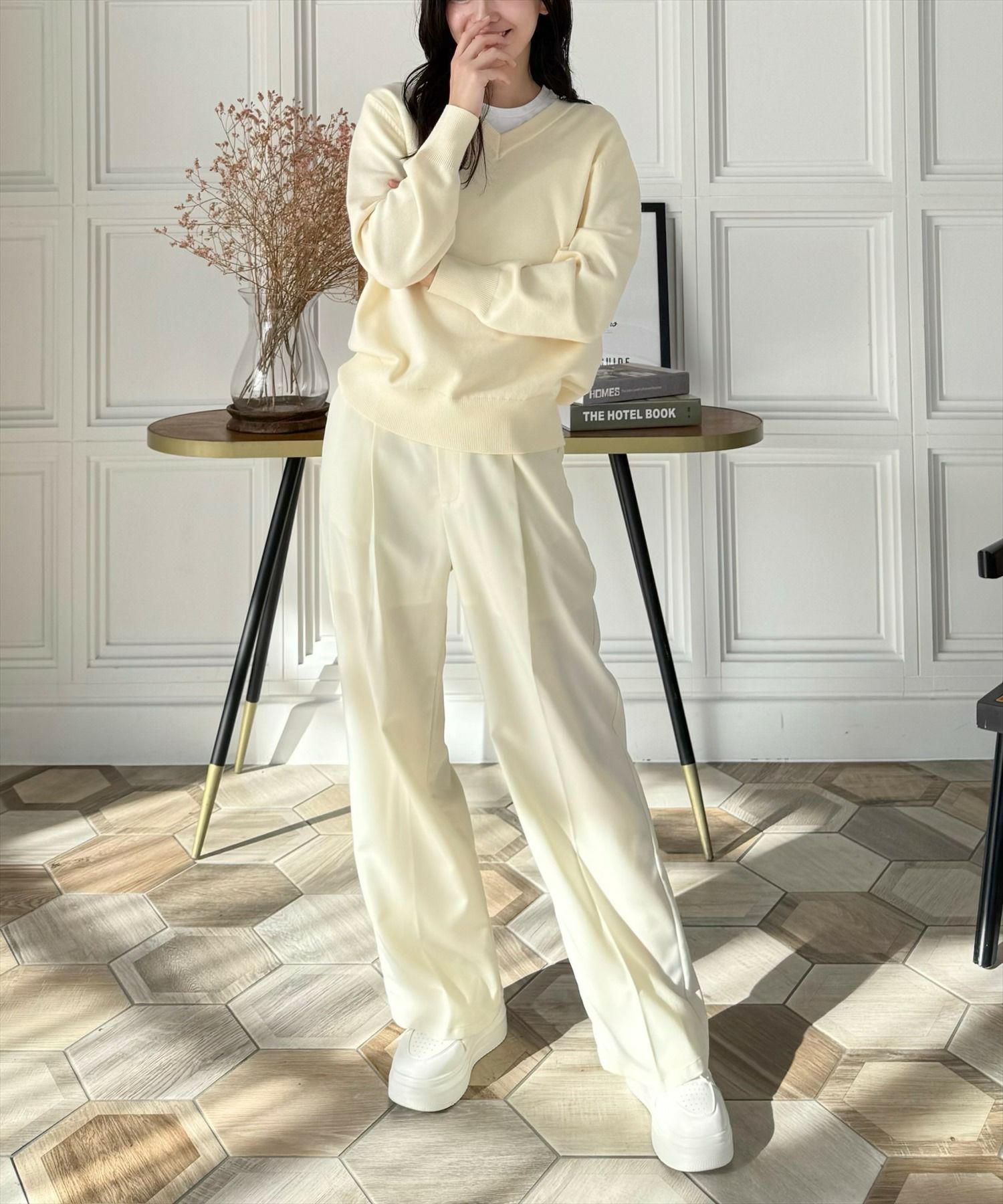 161cm/アイボリー着用