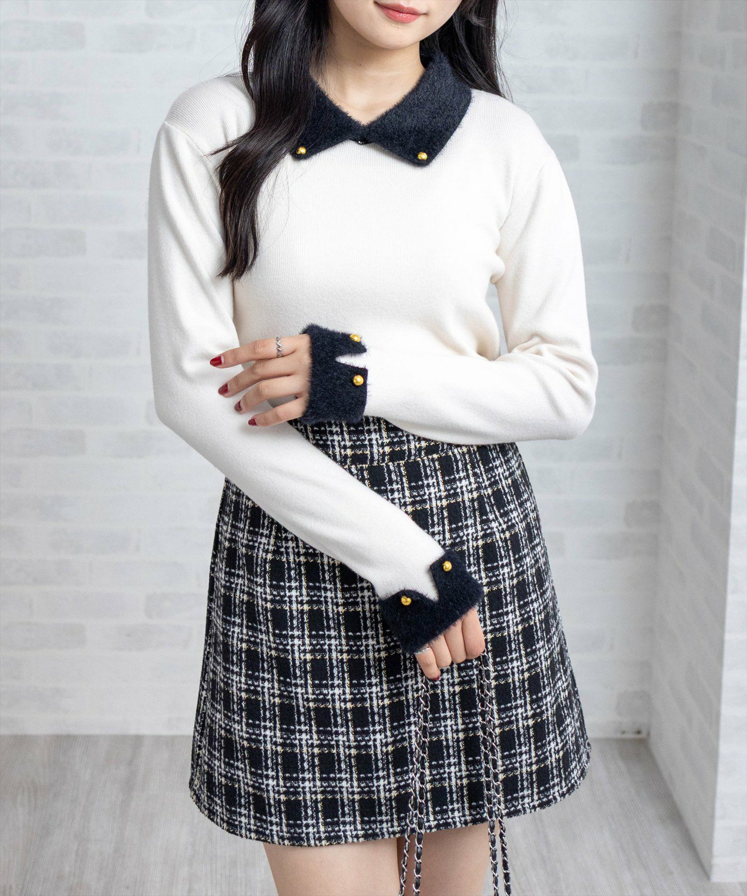 clear≪WEB限定≫フェザー配色襟付ニット[CL7784] | レディース