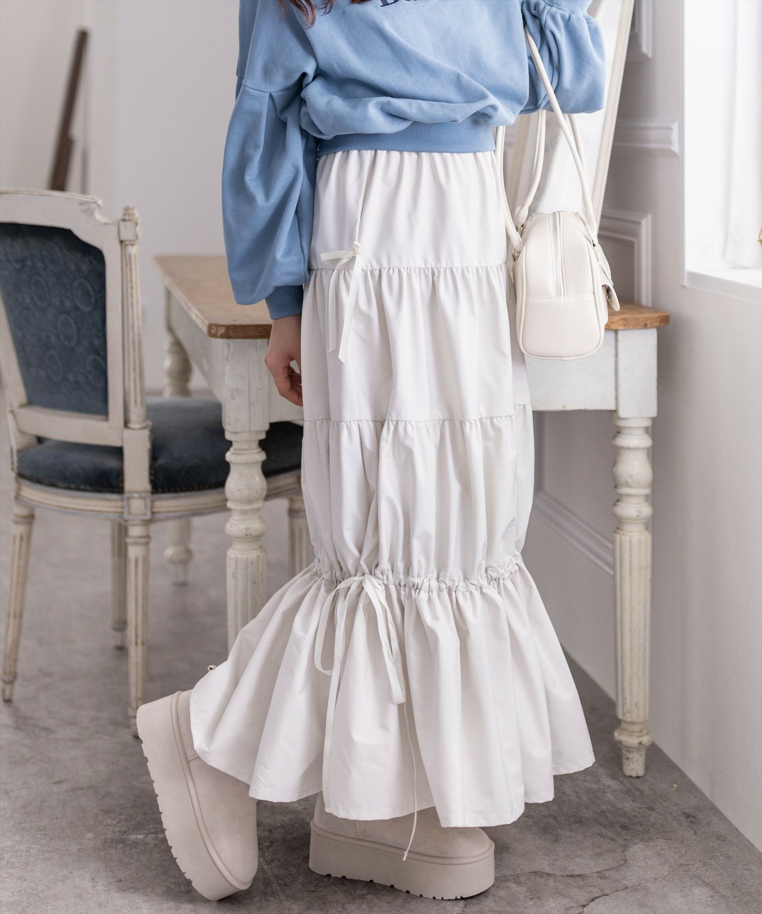 clear リボン付きドロストスカート[CL8684] | レディースファッション