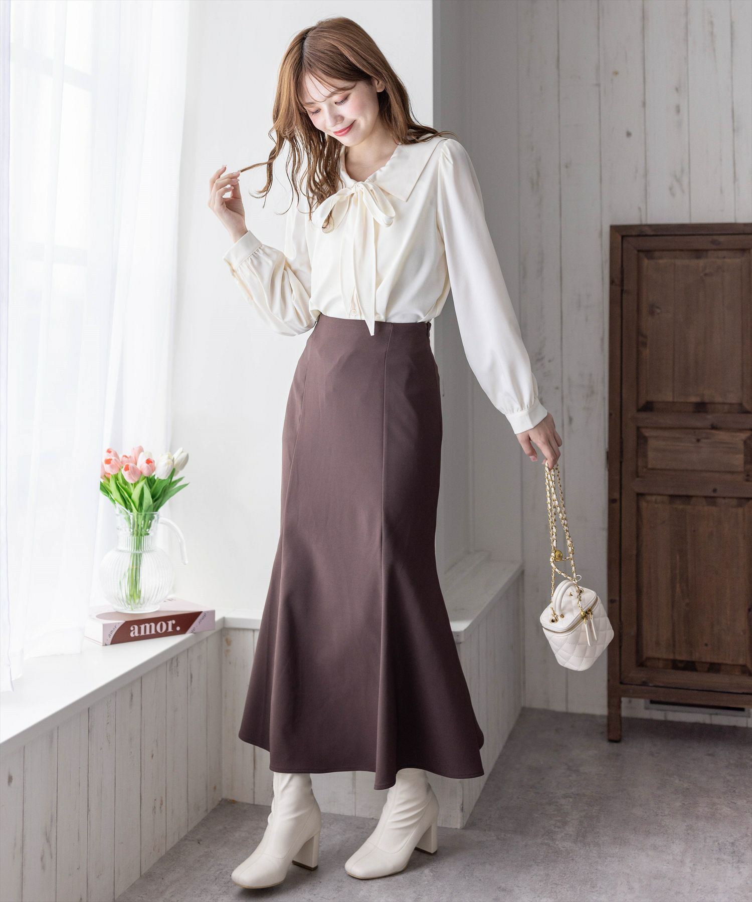 161cm/アイボリー着用