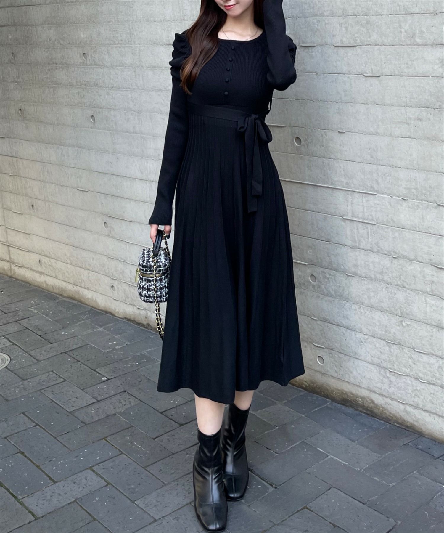 clear ウエストリボンニットプリーツワンピース[CL8672] | レディース