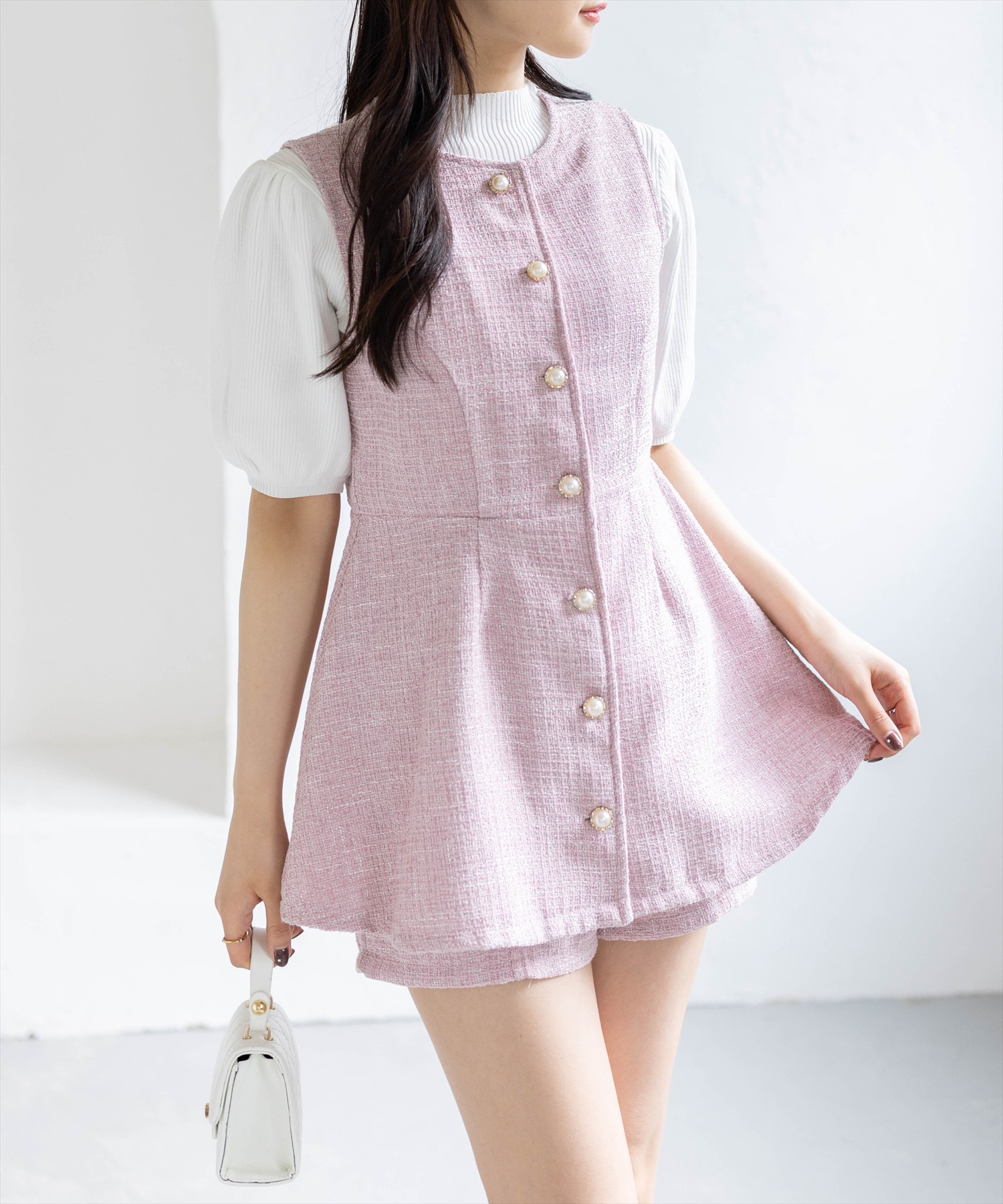 美品/大人可愛いツイード素材のチュニック+ショートパンツの 