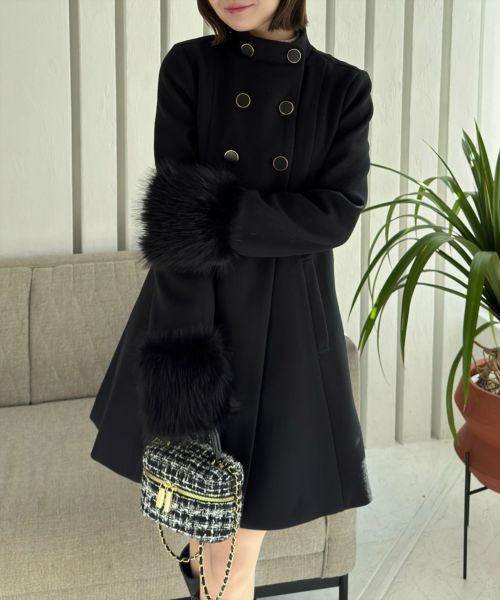 ファー付き(取外し可) ナポレオンダブルコート ファー付き(取外し可) ナポレオンダブルコート 取り外し可能フェイク