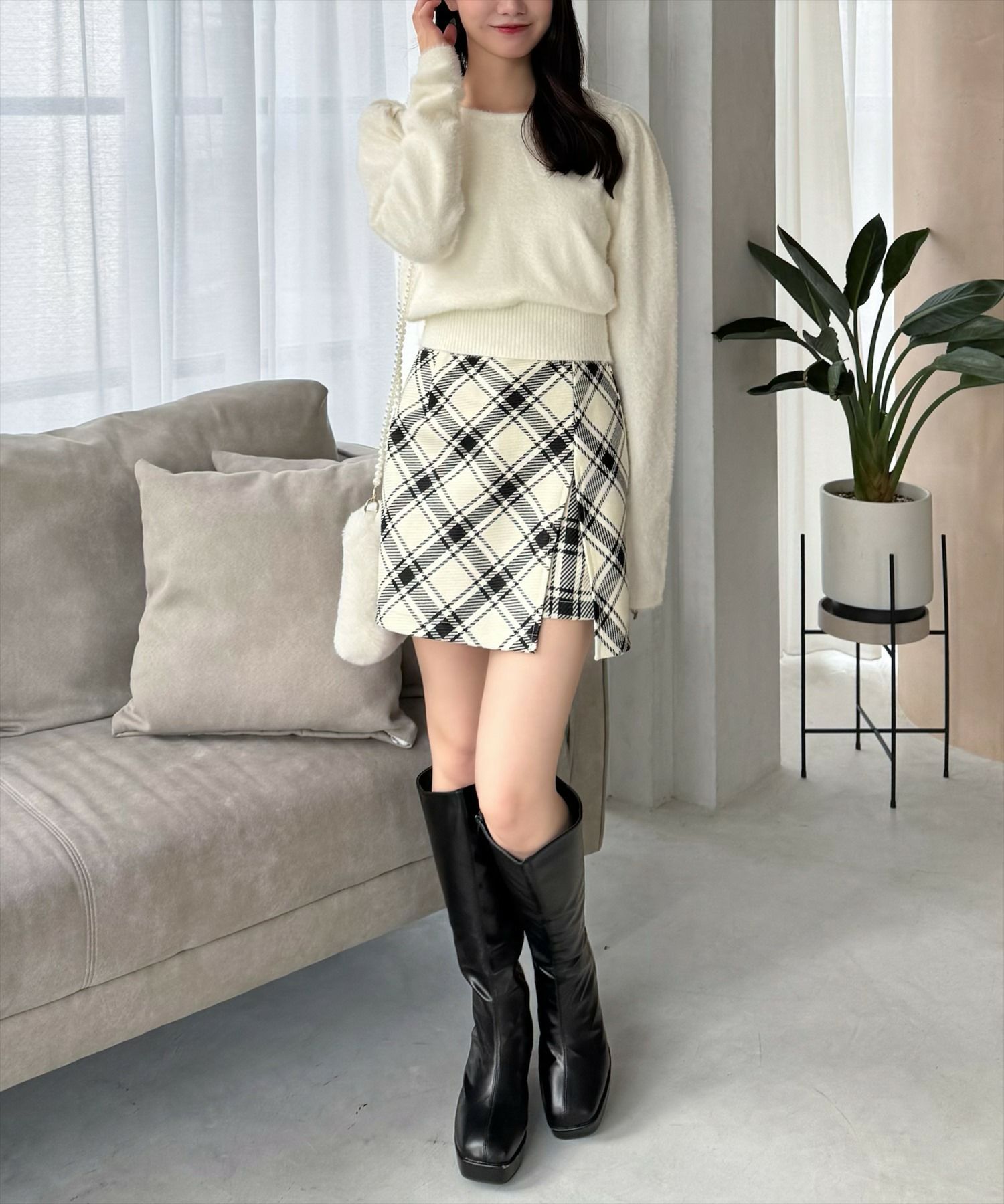 153㎝/アイボリー×チェック