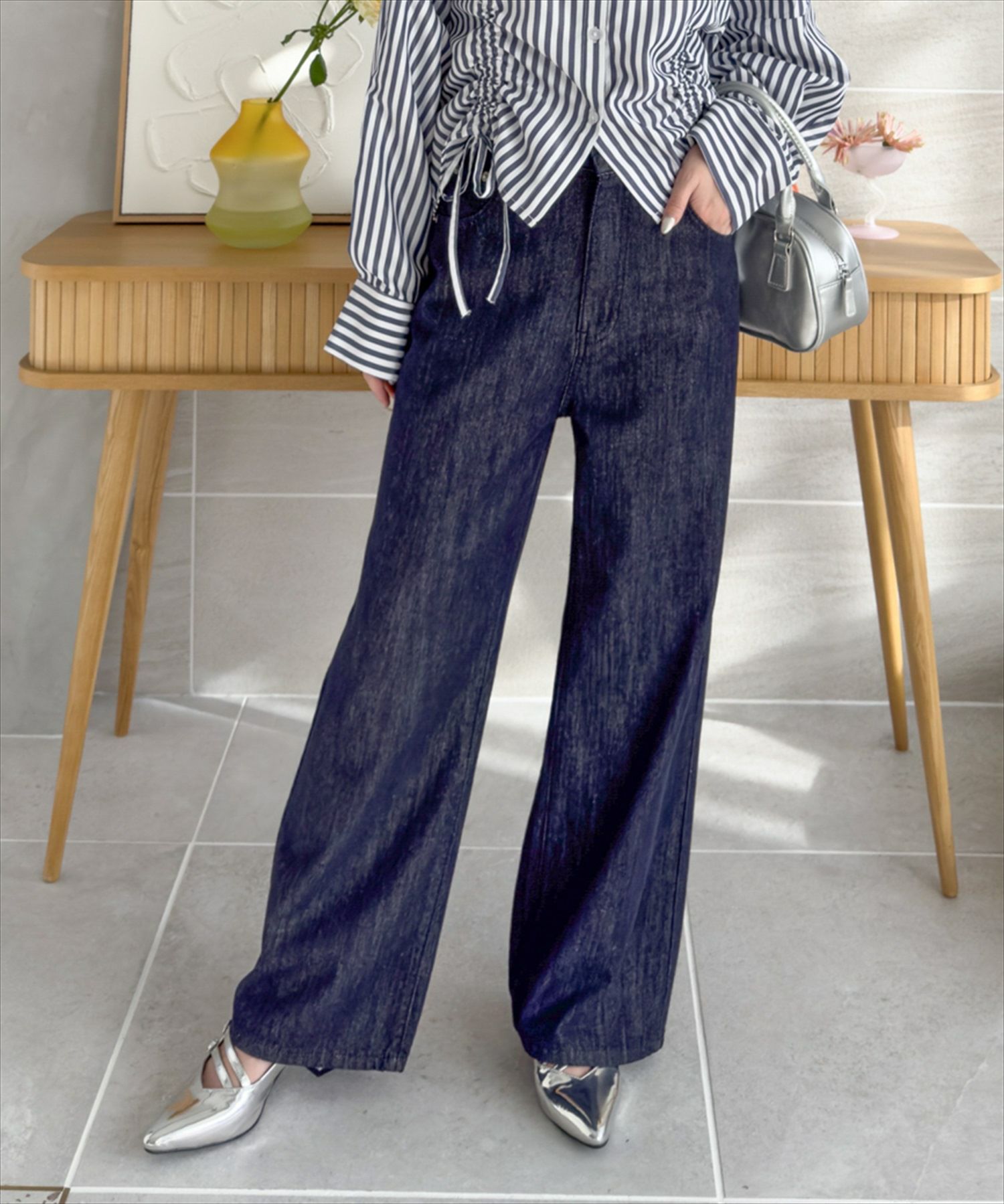 Cfierce デニムパンツ 最旬美脚デニム。裾フリンジセミフレアデニムパンツ ce0900004