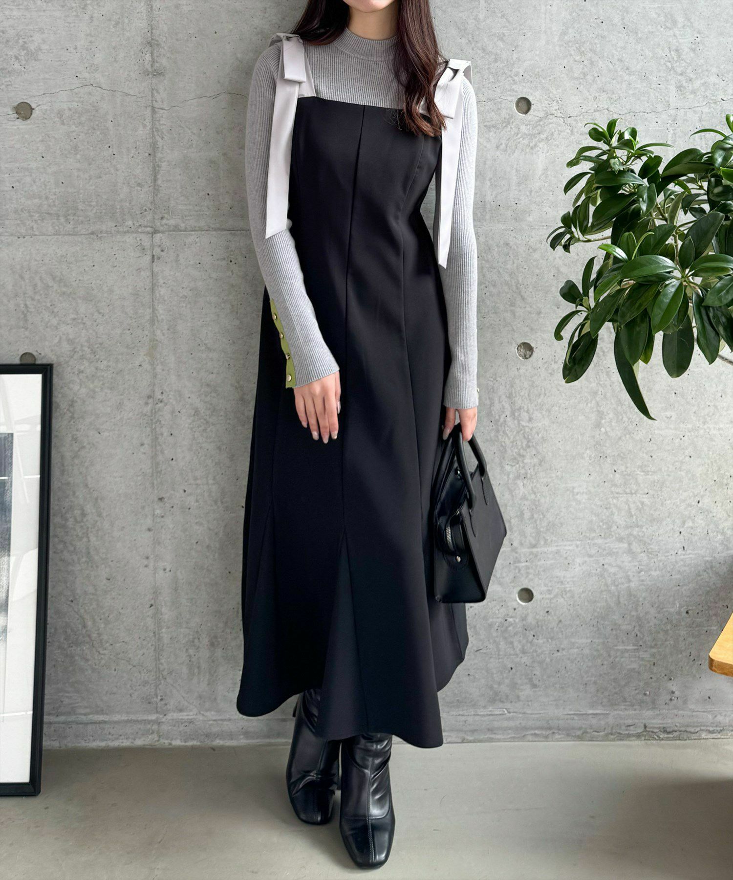 CLEAR BASIC 配色肩リボンフレアワンピース[CL8996] | レディース