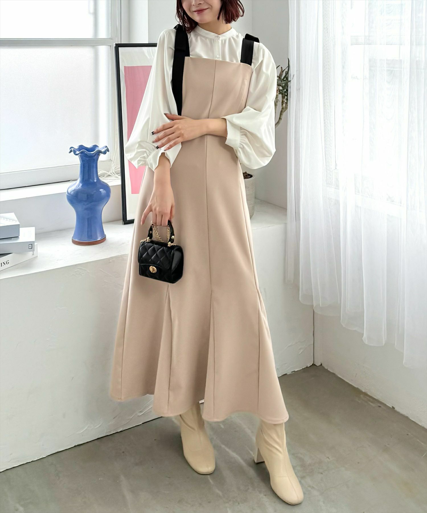 CLEAR BASIC 配色肩リボンフレアワンピース[CL8996] | レディース