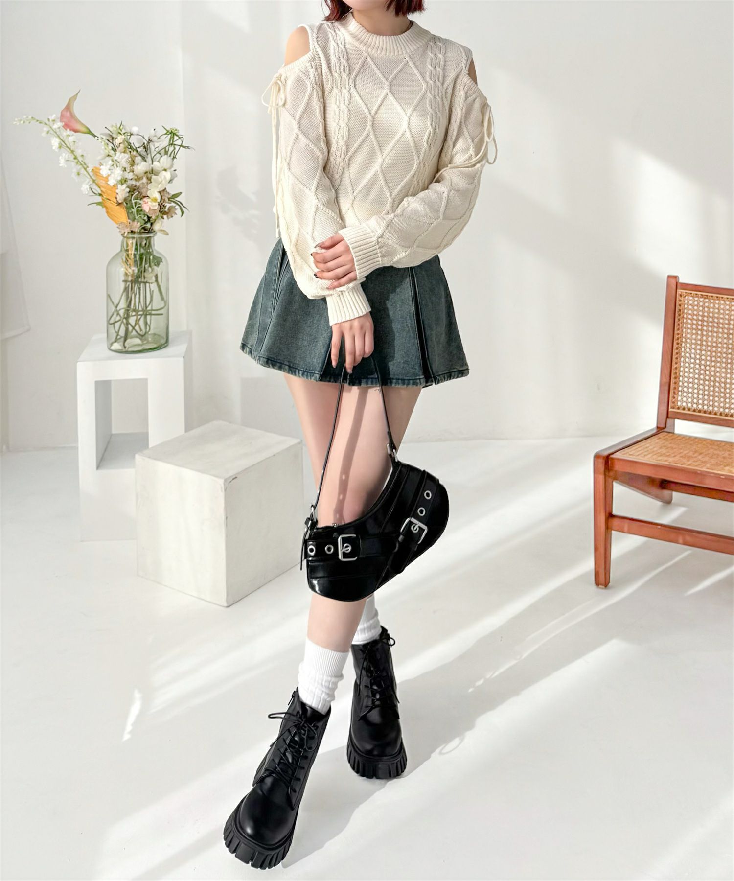 160cm/アイボリー着用