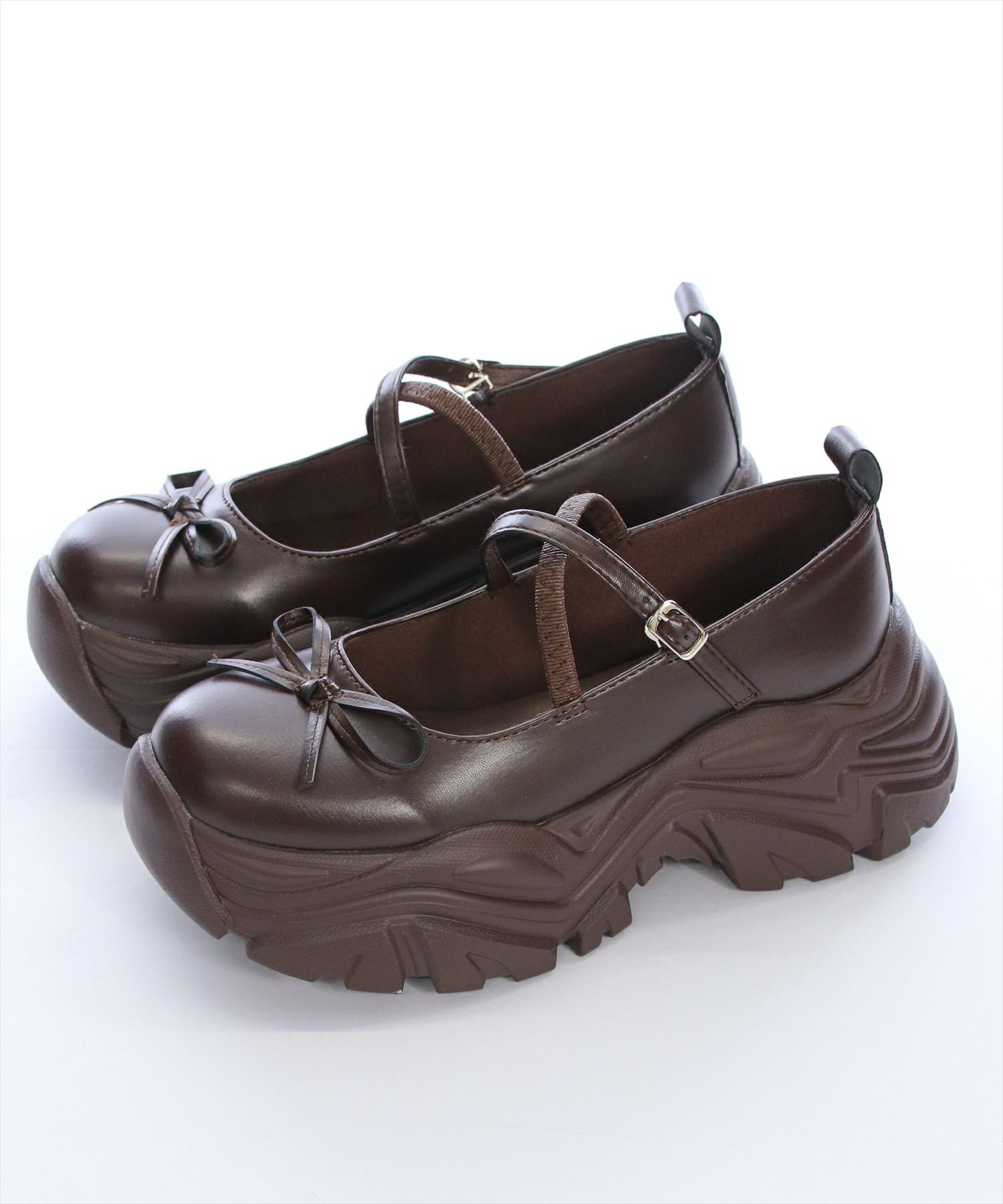 clear リボン付き厚底メリージェーンスニーカーサンダル