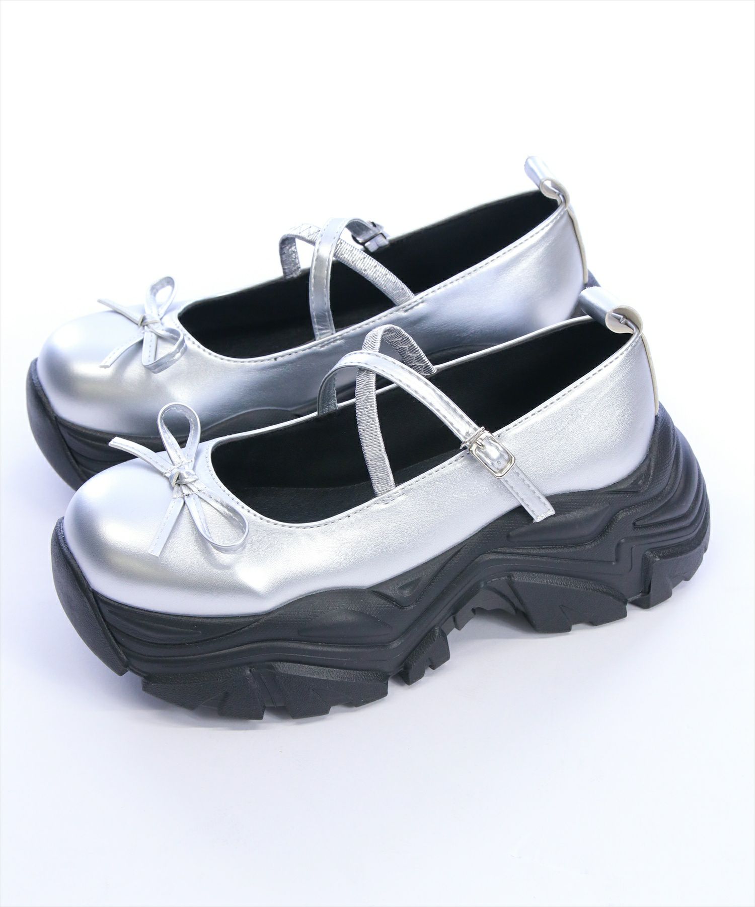 clear≪再入荷≫リボン付き厚底メリージェーンスニーカーサンダル