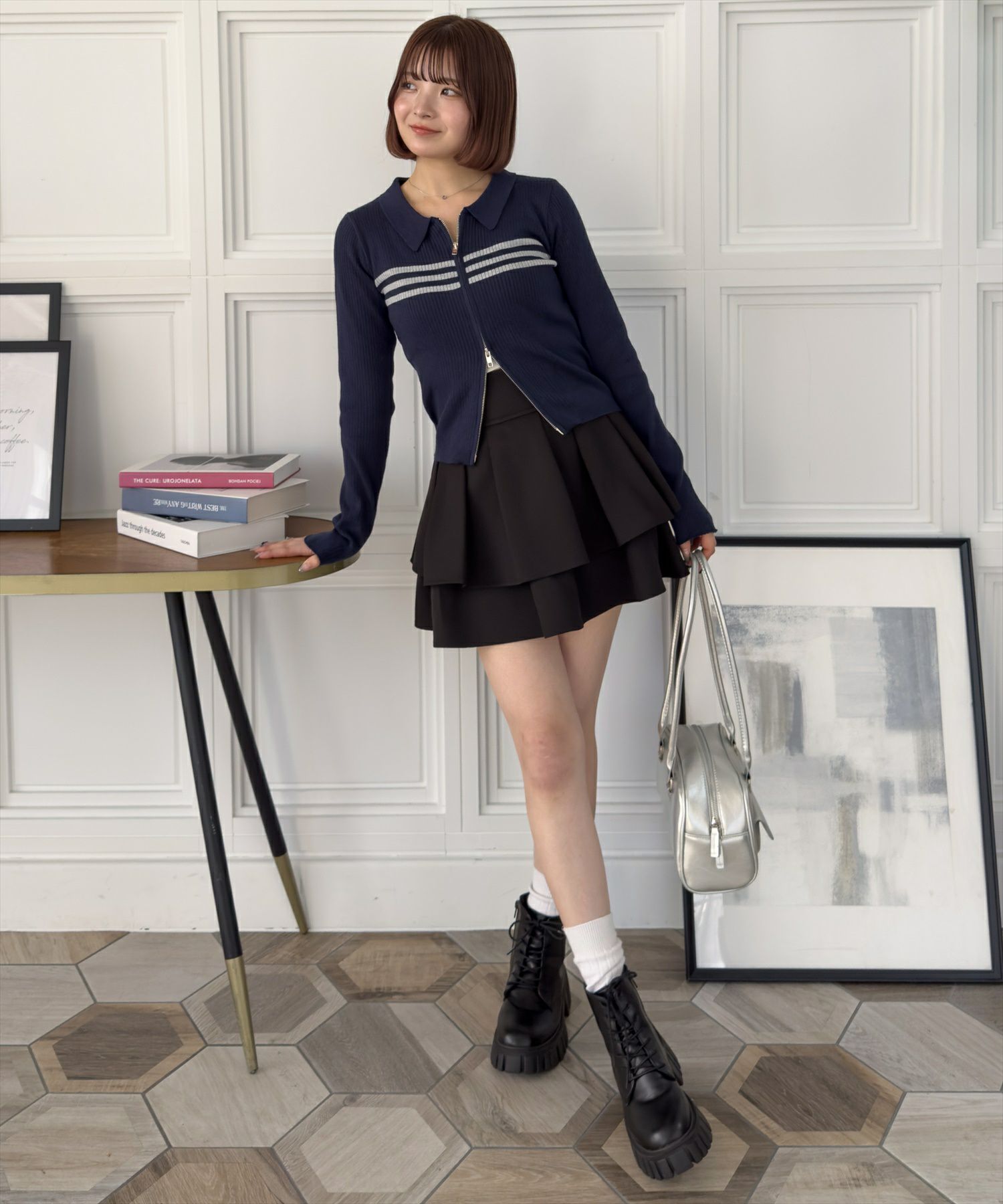 160cm/ネイビー×グレー