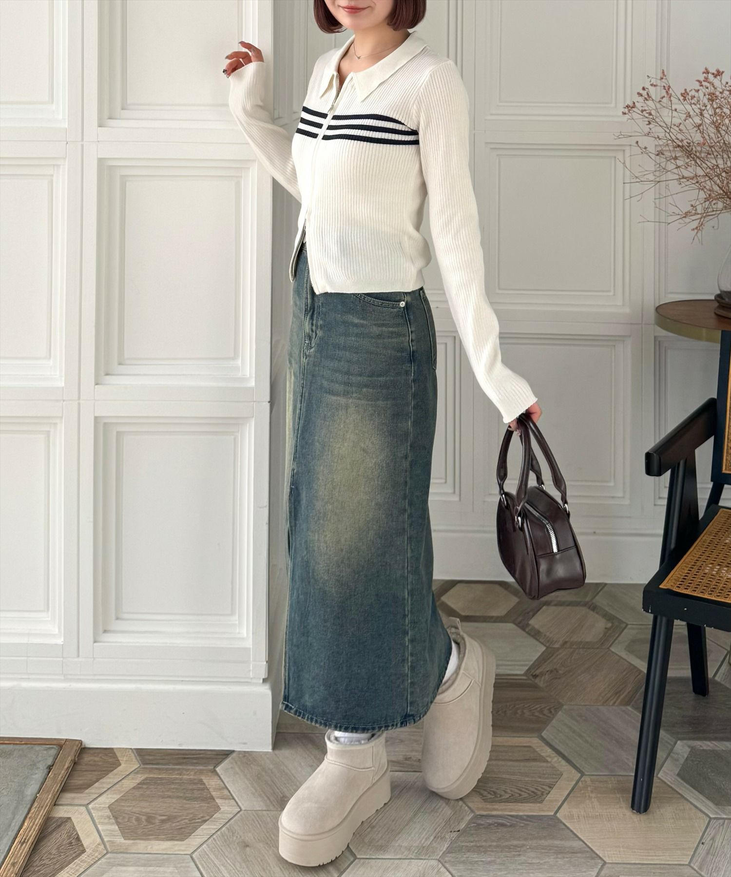 160cm/アイボリー×ネイビー