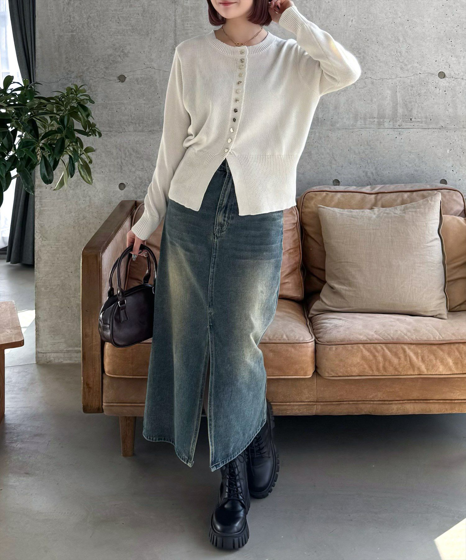 160cm/アイボリー着用