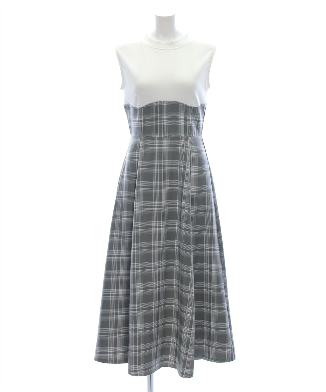 CLEAR BASIC チェック柄布帛ドッキングノースリーブワンピース[CL8948