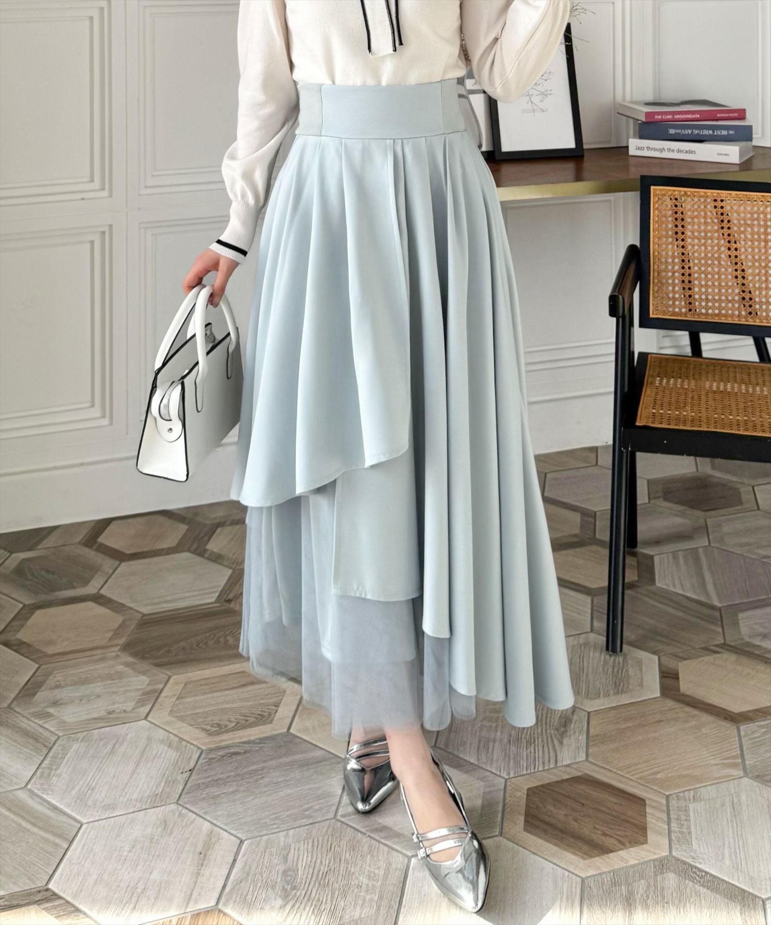 clear≪再入荷≫チュールドッキングアシンメトリースカート[CL8940