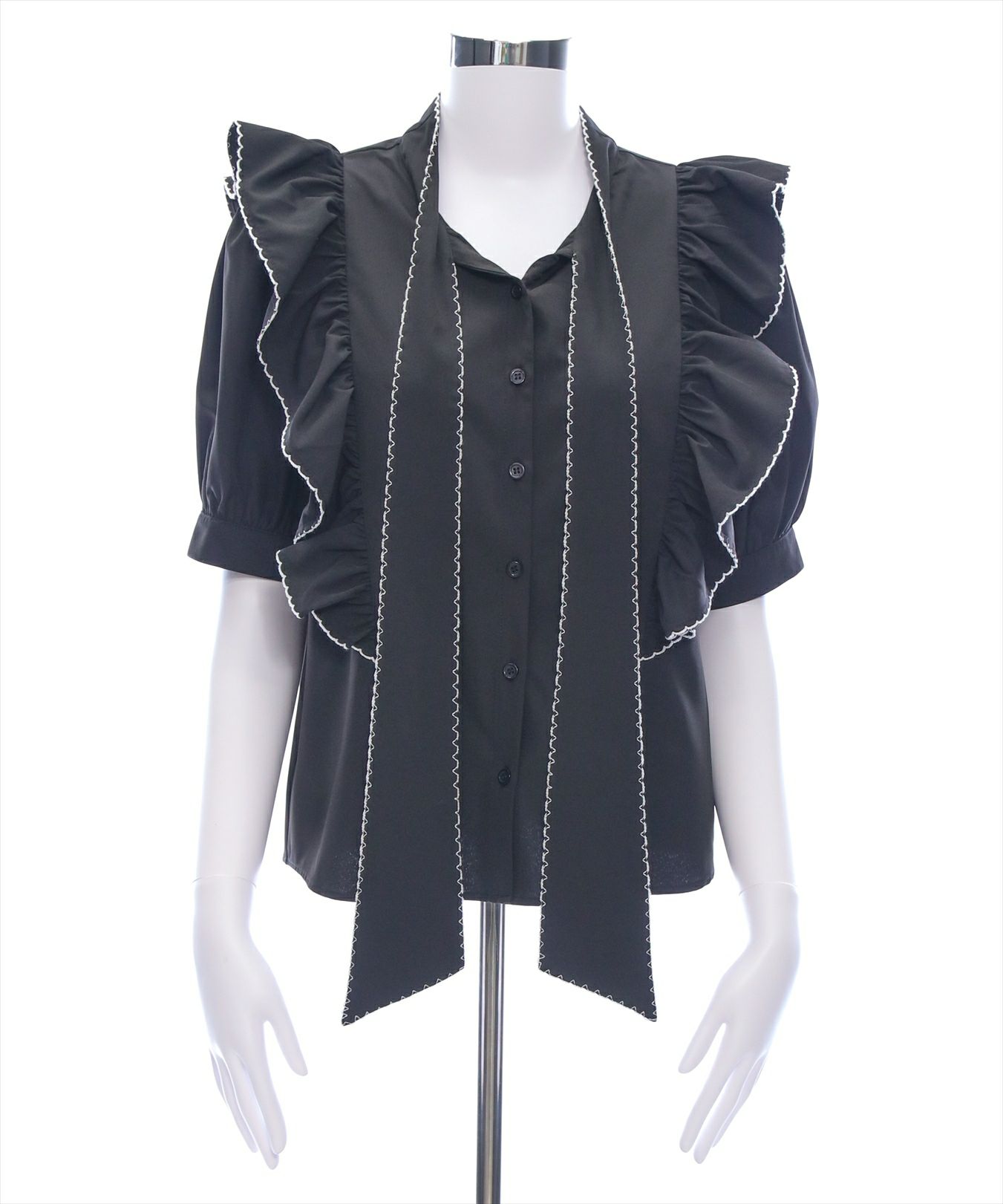 clear ピコレース五分袖ボウタイブラウス[CL9033] | レディース