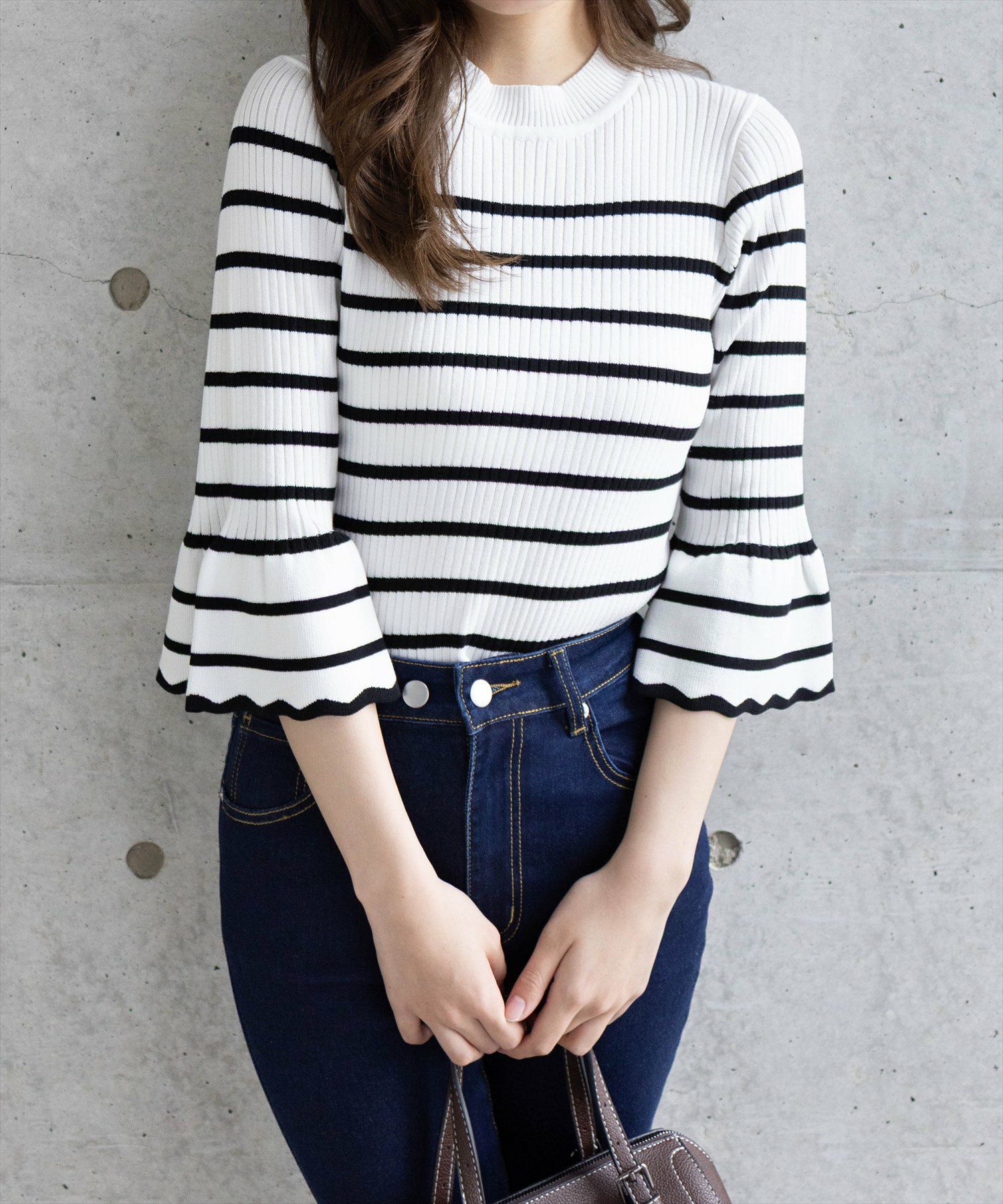 トップス 1017ALYX9SM black&white insert CLEAR BASIC 五分袖スカラップニットトップス[CL9113] | レディース