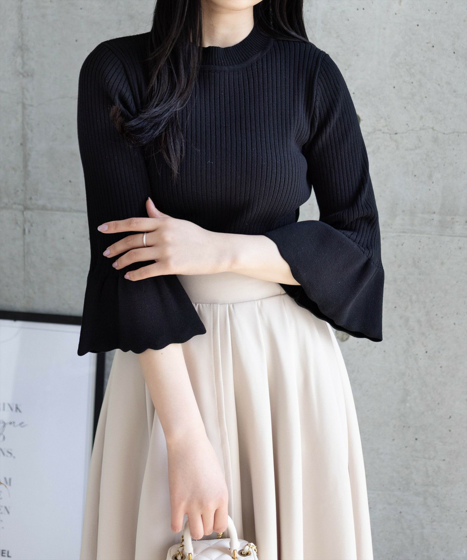 CLEAR BASIC 五分袖スカラップニットトップス[CL9113] | レディース