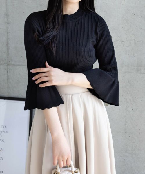 CLEAR BASIC 五分袖スカラップニットトップス[CL9113] | レディース