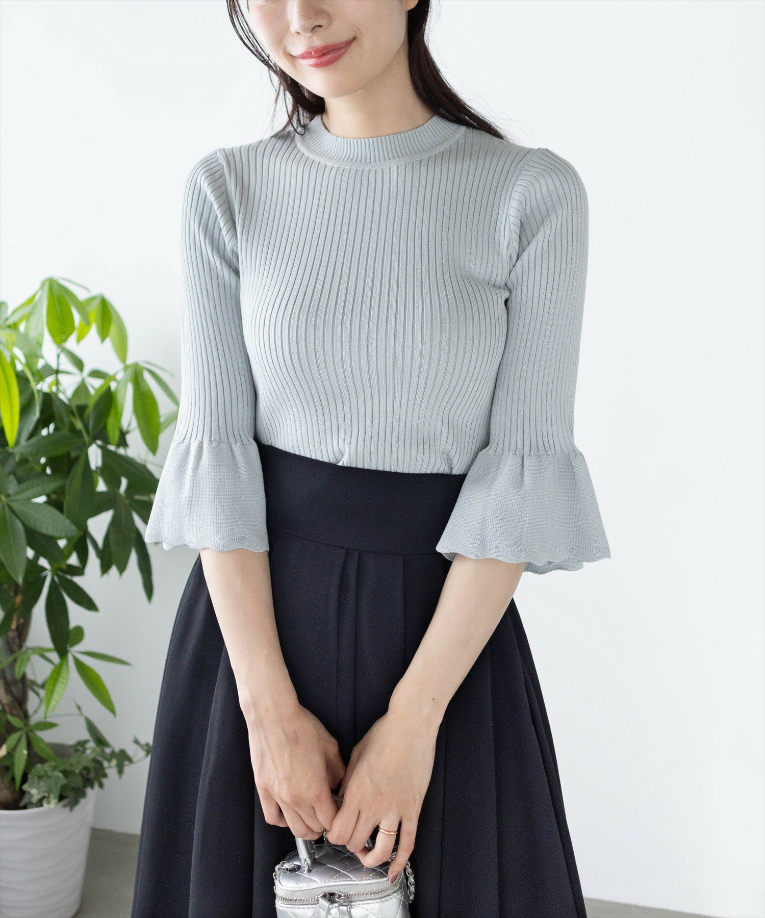 CLEAR BASIC 五分袖スカラップニットトップス[CL9113] | レディース