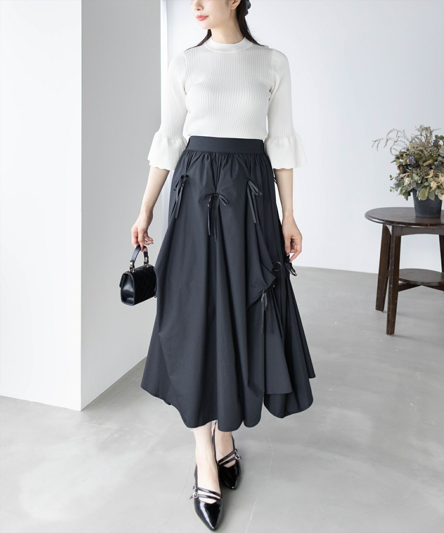 165cm/アイボリー着用