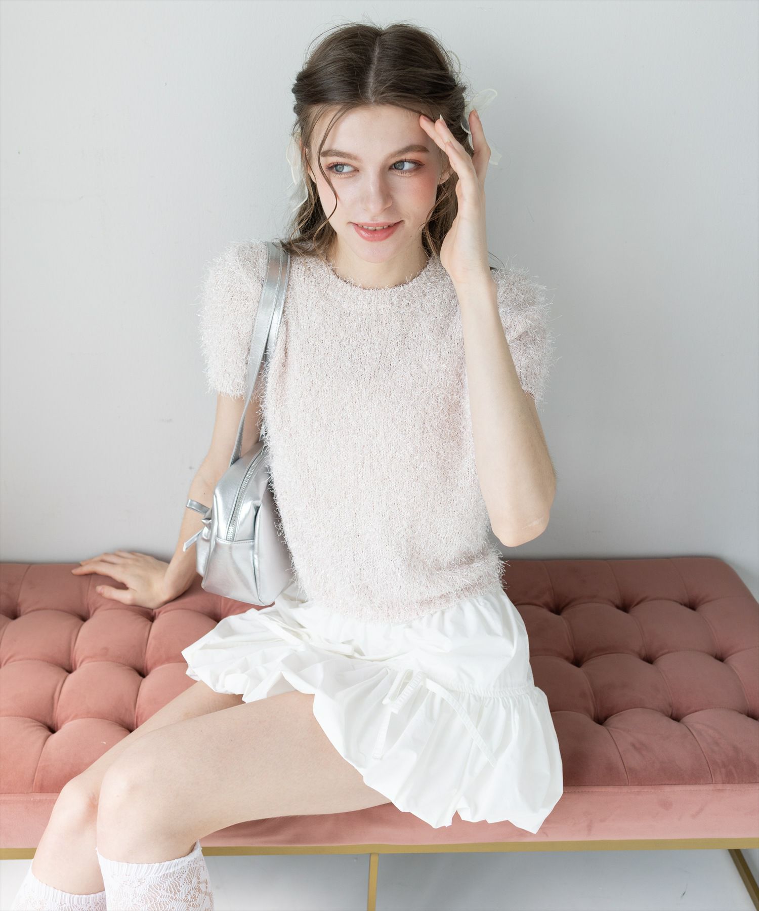 CLEAR BASIC ラメシャギー半袖ニットトップス[CL9223] | レディース