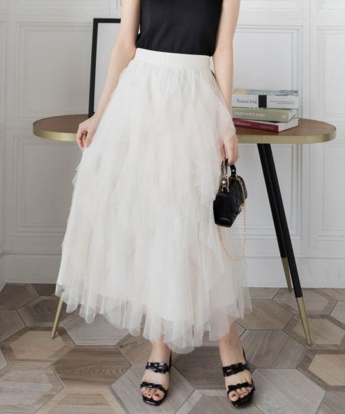 未使用　HER. チュールフリルスカート clear チュールフリルロングスカート[CL9149] | レディース
