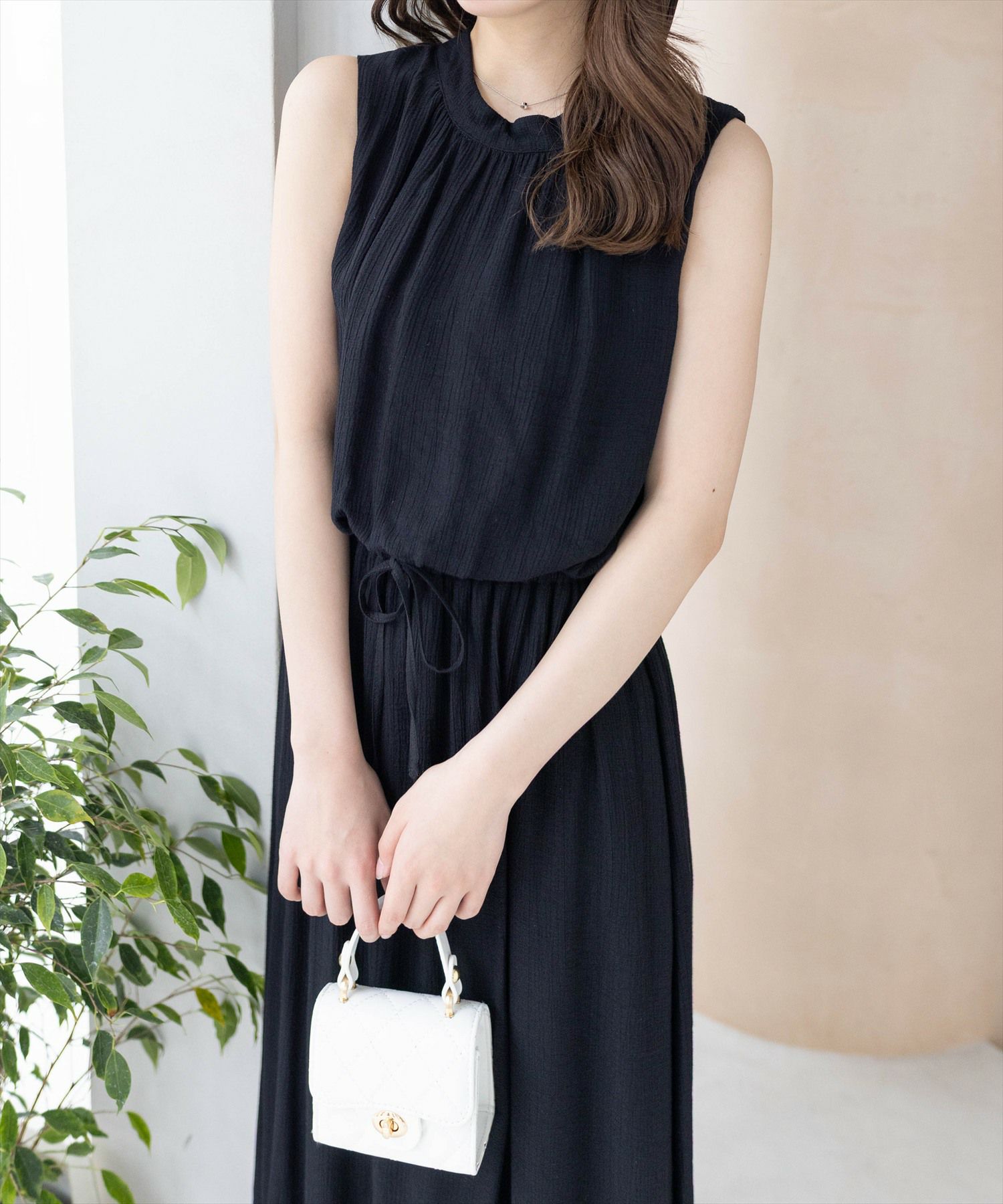 CLEAR BASIC ウエスト切替ノースリーブワンピース[CL9104