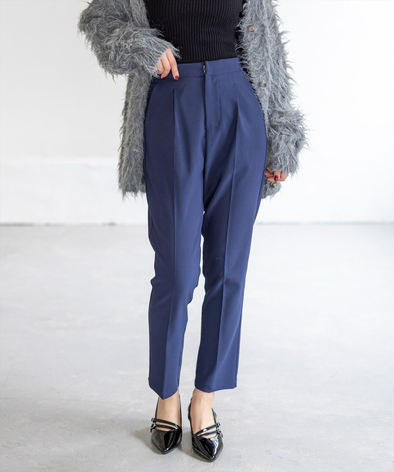 CLEAR BASIC≪新色追加≫前ジップストレッチテーパードパンツ[CL9150