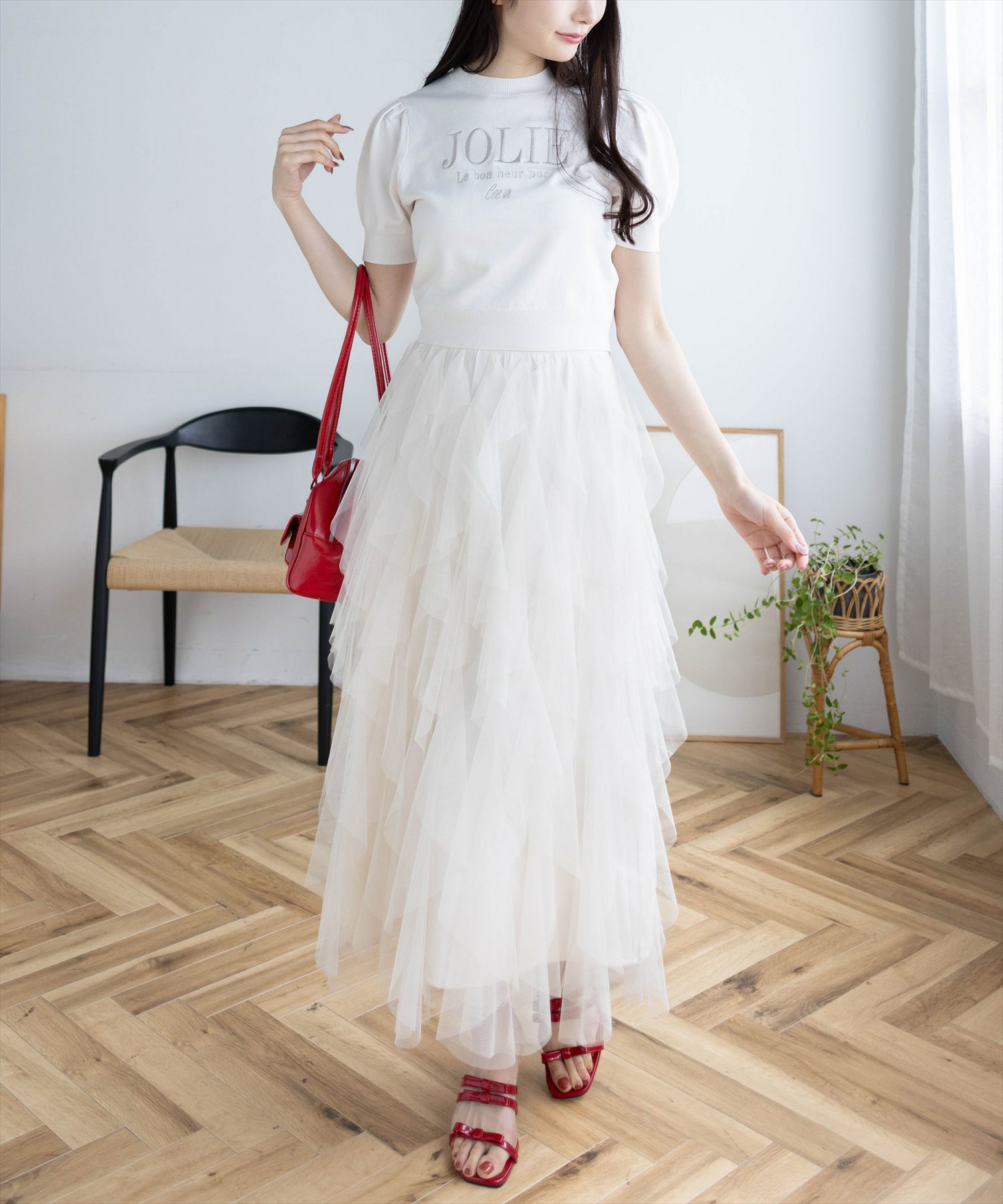 165cm/アイボリー着用