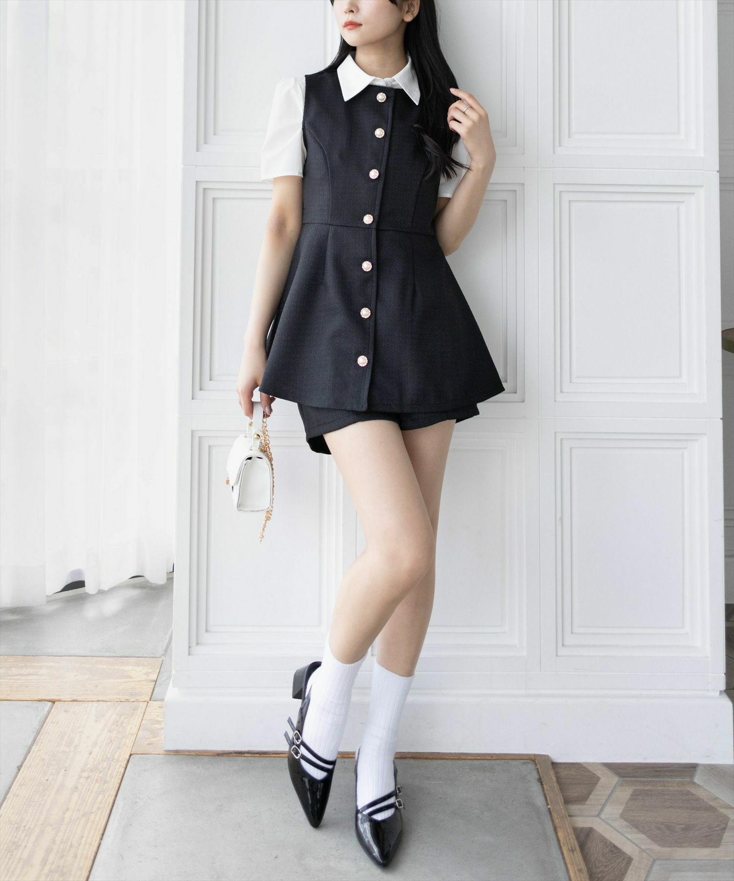 clear サマーツイードフロントボタンチュニック＆ショートパンツセット