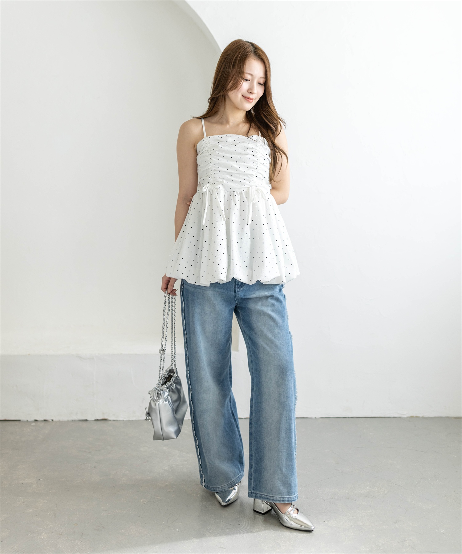 160cm/ブラウン×チェック着用
