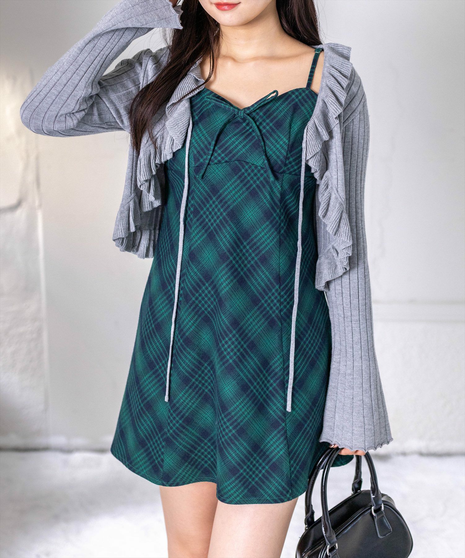 clear≪再入荷≫リボン付きチェックミニワンピース[CL9307