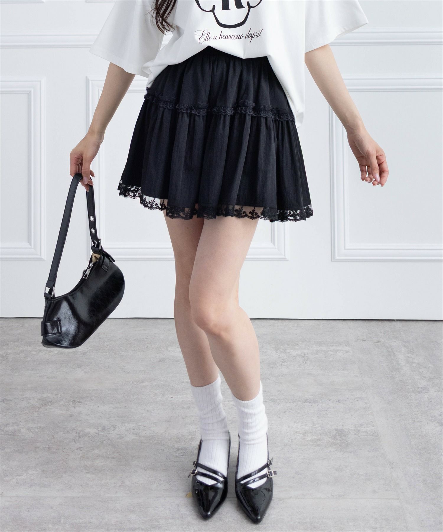 clear 無地＆チェック柄レースフレアミニスカート[CL9344