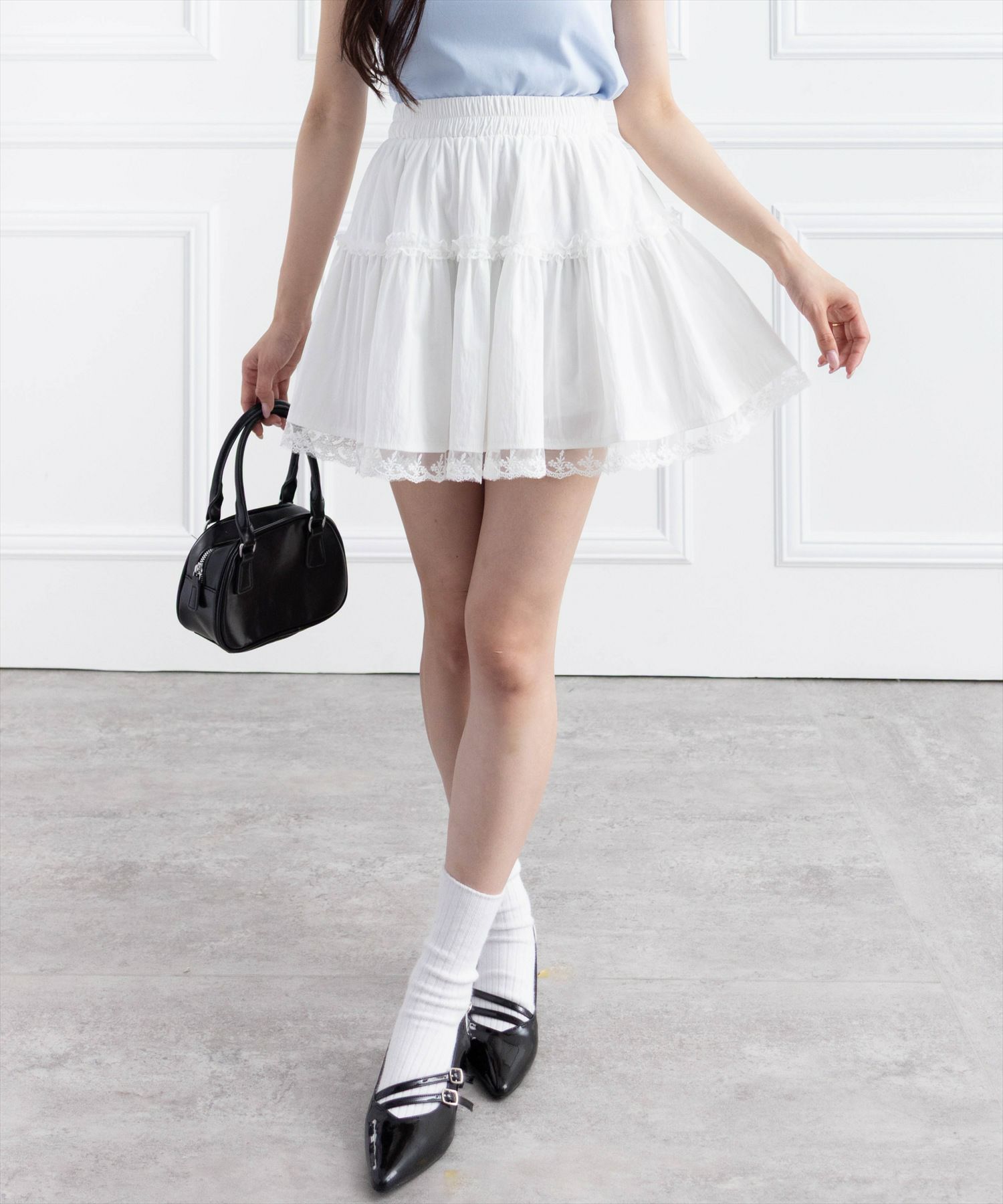 clear 無地＆チェック柄レースフレアミニスカート[CL9344