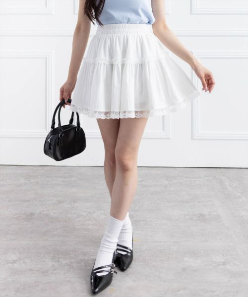 clear 無地＆チェック柄レースフレアミニスカート[CL9344