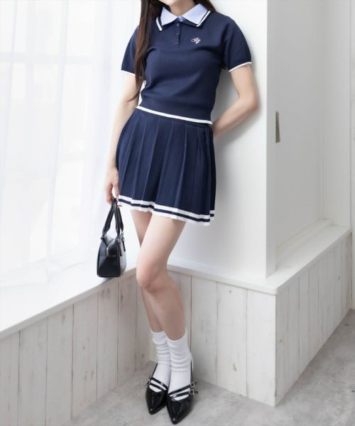 clear ダブルカラーポロニット＆スカートセットアップ[CL9332
