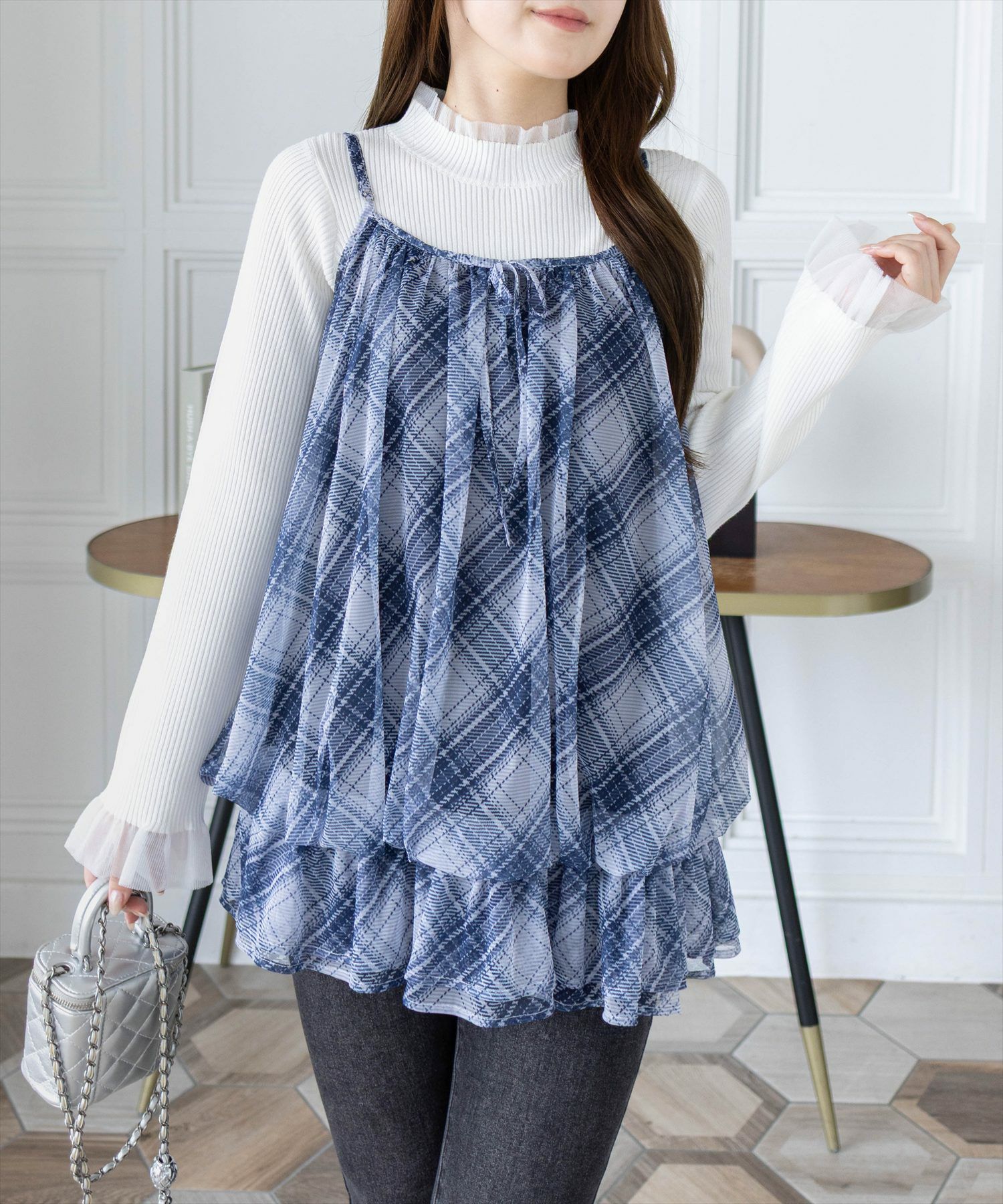 clear シアーチェック柄バルーンチュニック[CL9386] | レディース