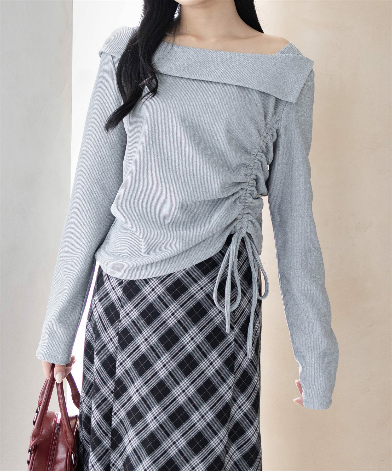 あページ CLEAR BASIC サイドドロスト長袖リブカットソー[CL9350