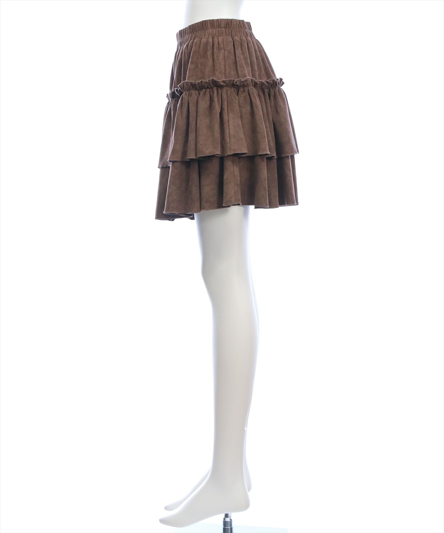 clear≪AW新作/再入荷≫2段フリルティアードスエードミニスカート