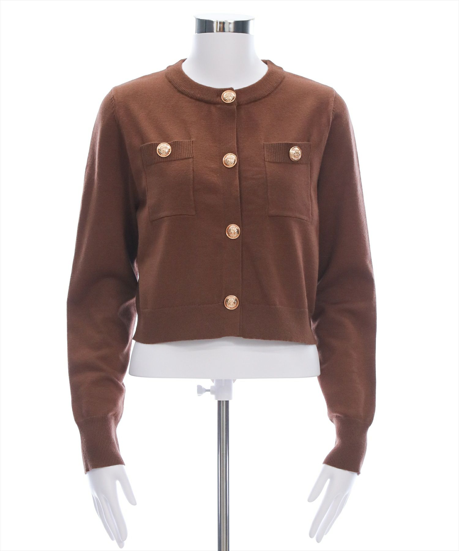 新品ダイアグラムブラウン ボタン付きカーディガン clear≪新色追加≫ゴールドボタンニットカーディガン(セット可)[CL9179