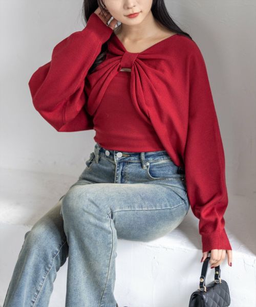 clear≪AW新作/新色追加≫マルチwayリボンアンサンブルニットトップス