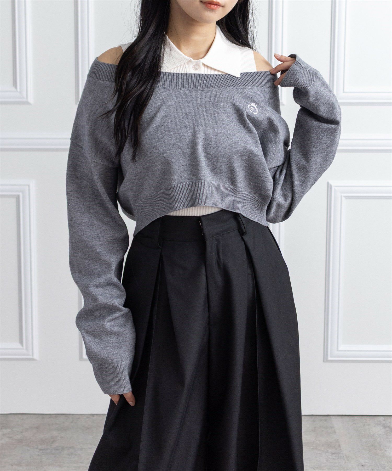 clear≪AW新作≫2way刺繍入りアンサンブルニットトップス[CL9165