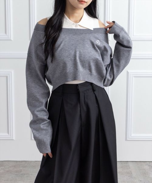 clear≪AW新作≫2way刺繍入りアンサンブルニットトップス[CL9165