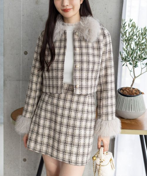 clear≪AW新作≫ファー付きツイードジャケット(セット可) [CL9303