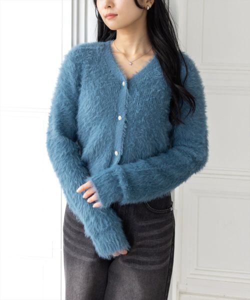 美品♡近年♡フォクシー アジュール ショート丈 カーディガン ブルー 38 BLANC FICELLE カーディガン ショート丈 ニット カーディガン