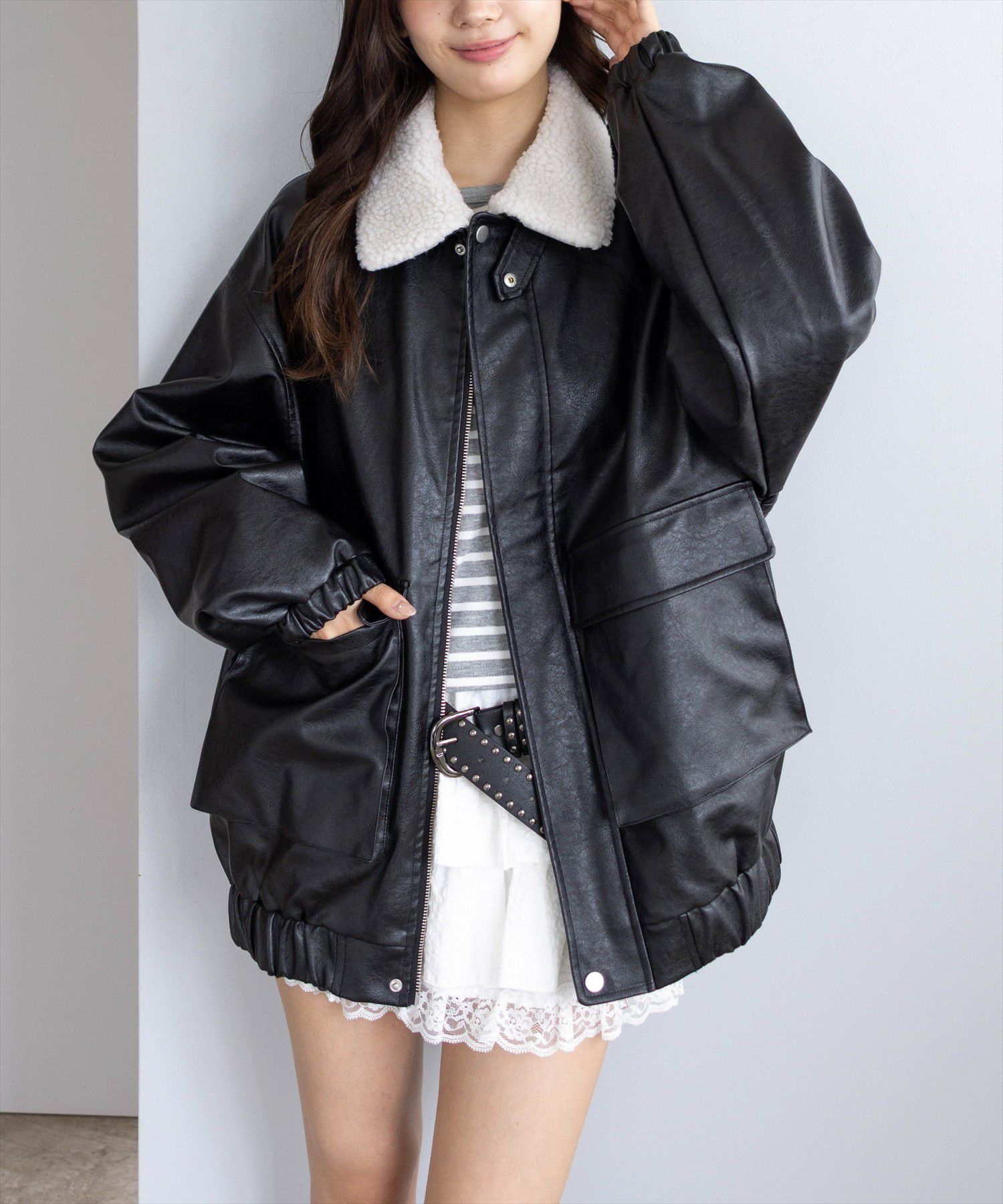 clear≪AW新作≫ボア付きレザーロング丈ブルゾン[CL9089] | レディース