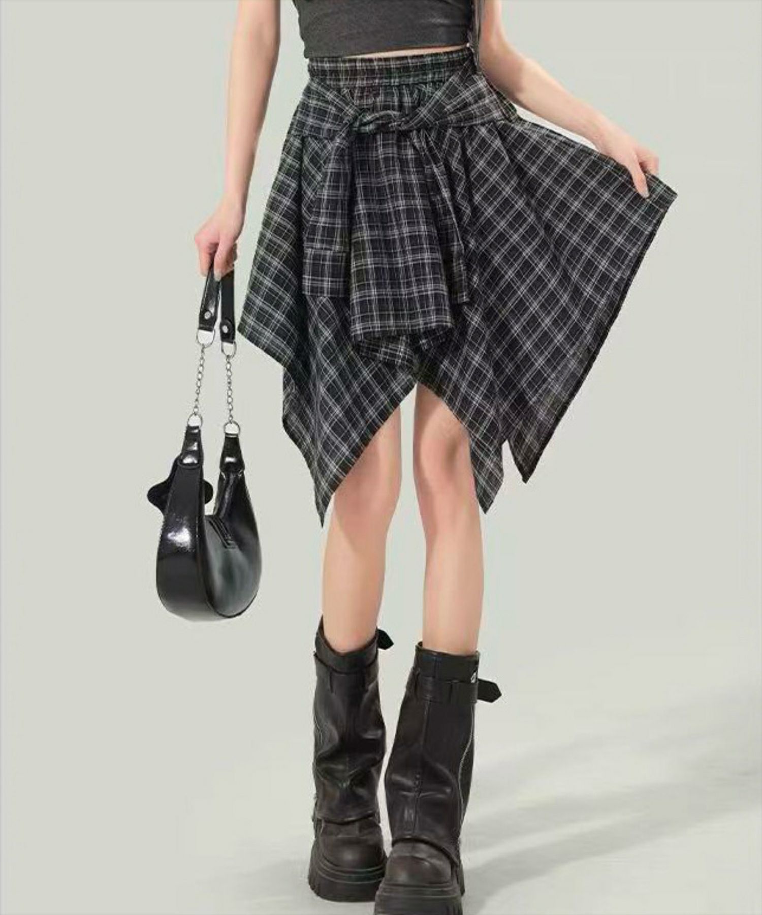 アレマンド様リクエストフリル アシンメトリー スカート チェック ウール STAY MOTION≪WEB限定≫アシンメトリーフリルチェック柄ロングスカート