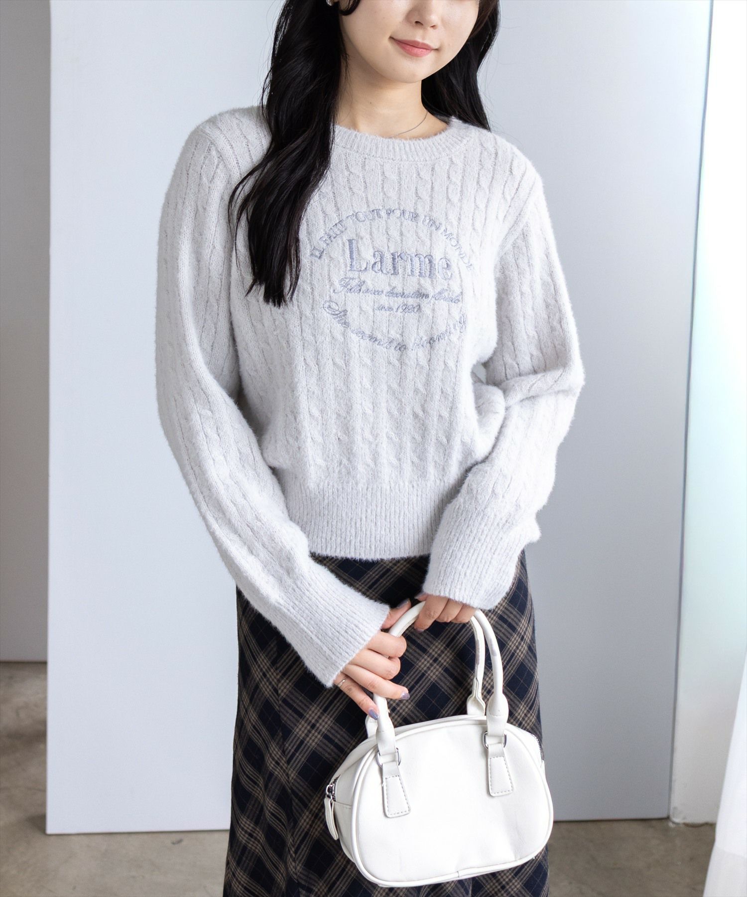 clear フロント刺繍シャギーケーブルニットトップス[CL9320