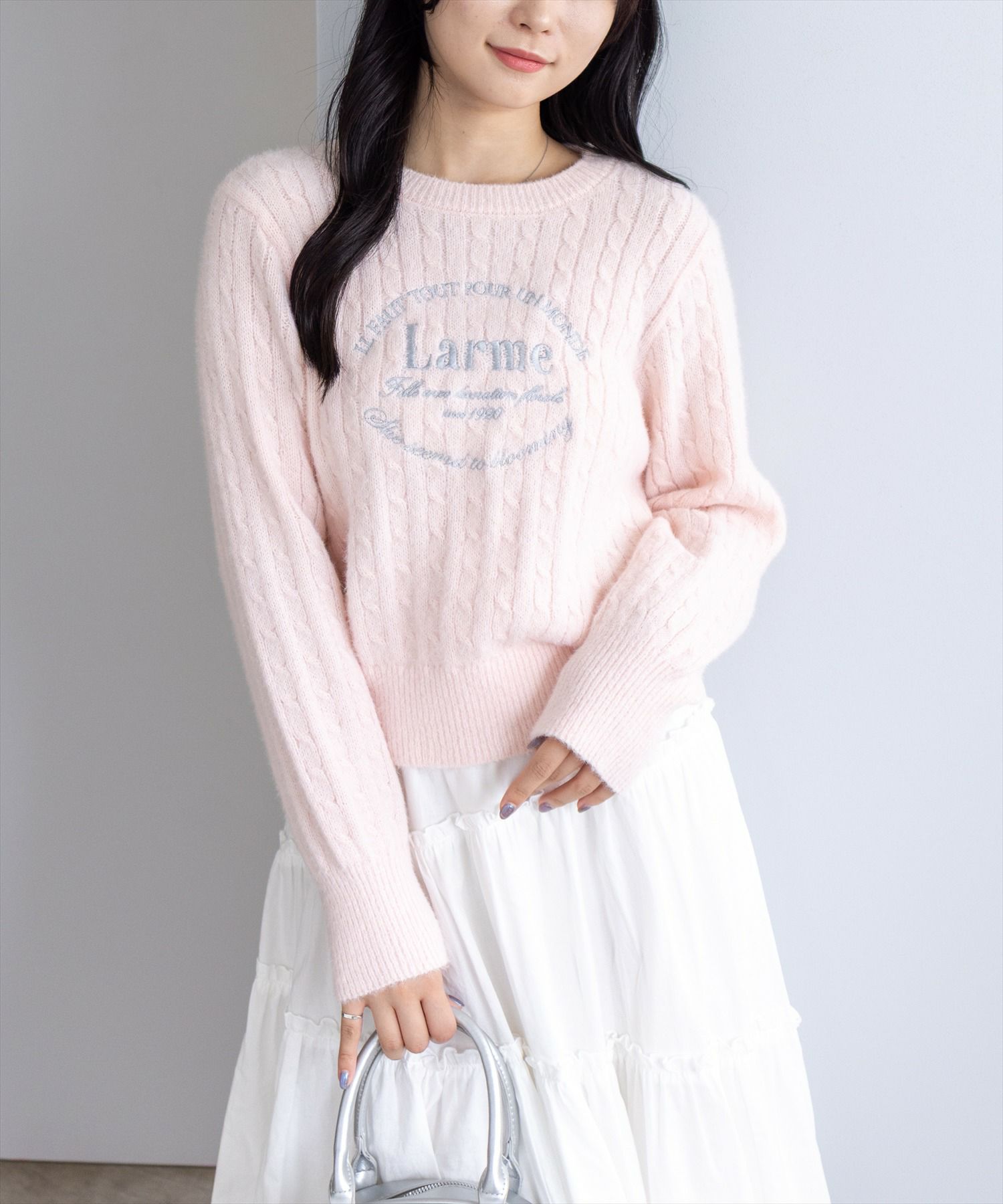 clear フロント刺繍シャギーケーブルニットトップス[CL9320